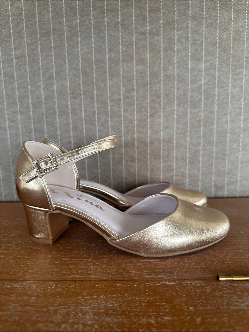 Nina Girls Metallic Gold Ankle-Strap Dress Shoes